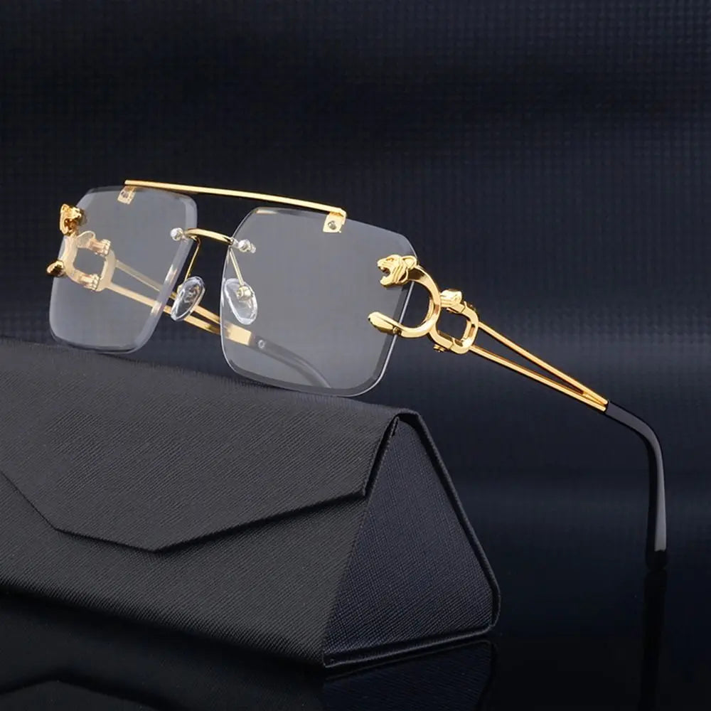 Fashion Retro Cheetah Decoration Sunglasses for Women Men Metal Steampunk Sun Glasses Summer UV400 Shades Trendy Rimless Eyewear