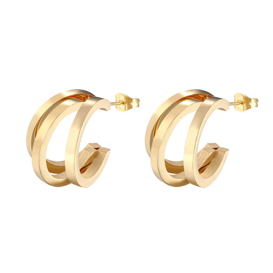 Unique Design Three Half Circle Stud Earring for Women Stainless Steel Gold Color Earring Jewelry Gift