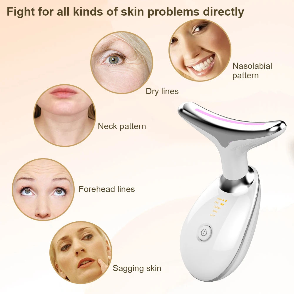 Facial Microcurrent EMS Neck Face Lifting Massager Neck Face Beauty Skin Tighten Device LED Photon Therapy anti Wrinkle Remover